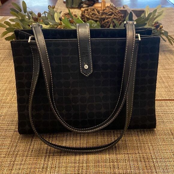 Kate Spade Black Noel Dot with White Stitching Double Handle Shoulder Bag Purse - Picture 1 of 12